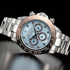 【当店限定品】8石天然ダイヤモンド付き 自動巻き オートマティック 腕時計 【アイスブルー水色】 クロノグラフ JAPAN KRAFT 時計 ダイヤの画像1