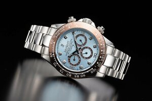 [ our shop limited goods ]8 stone natural diamond attaching self-winding watch automatic wristwatch [ ice blue light blue ] chronograph JAPAN KRAFT clock diamond 