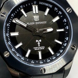 新品 ELGIN エルジン 腕時計 正規品 電波受信機能 ソーラー アナログ腕時計 ステンレス 10気圧防水 ビジネス ブラック 蓄光 プレゼントの画像1