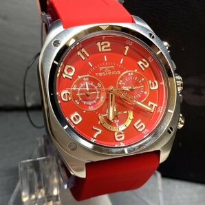 新品 テクノス TECHNOS 正規品 腕時計 アナログ腕時計 多機能腕時計 クロノグラフ クオーツ ラバーベルト 10気圧防水 レッド 赤 プレゼントの画像3