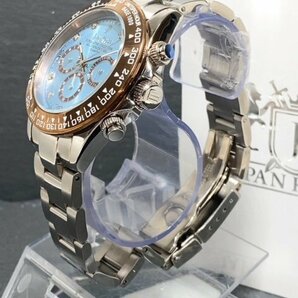 天然ダイヤモンド付き 新品 JAPAN KRAFT ジャパンクラフト 腕時計 正規品 クロノグラフ コスモグラフ 自動巻き 機械式 防水 アイスブルーの画像4
