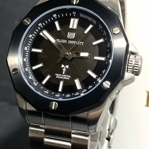 新品 ELGIN エルジン 腕時計 正規品 電波受信機能 ソーラー アナログ腕時計 ステンレス 10気圧防水 ビジネス ブラック 蓄光 プレゼントの画像2