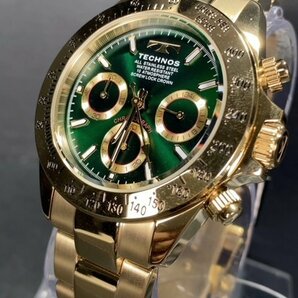 新品 テクノス TECHNOS 正規品 腕時計 アナログ腕時計 クオーツ ステンレス クロノグラフ 10気圧防水 ゴールド グリーン メンズ プレゼントの画像4