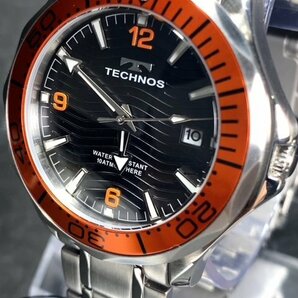新品 TECHNOS テクノス 腕時計 正規品 アナログ腕時計 クオーツ カレンダー 10気圧防水 ステンレス シンプル オレンジ メンズ プレゼントの画像3
