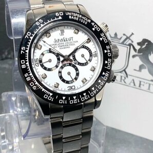 天然ダイヤモンド付き 新品 JAPAN KRAFT ジャパンクラフト 腕時計 正規品 クロノグラフ コスモグラフ 自動巻き 機械式 防水 ホワイト 白の画像3