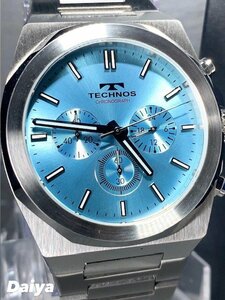  new goods Tecnos TECHNOS regular goods wristwatch analogue wristwatch quarts stainless steel chronograph 5 atmospheric pressure waterproof multifunction clock ice blue present 