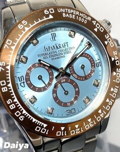  natural diamond attaching new goods JAPAN KRAFT Japan craft wristwatch regular goods chronograph Cosmo graph self-winding watch machine waterproof ice blue 