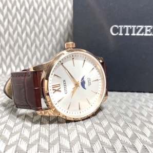 新品 シチズン CITIZEN 正規品 腕時計 アナログ クォーツ サン＆ムーン レザーベルト ブラウン ピンク ゴールド ホワイト AK5003-05Aの画像5