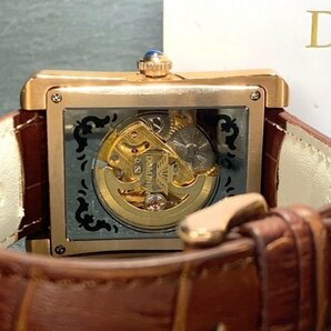 新品 正規品 ドミニク DOMINIC 自動巻き 腕時計 オートマティック スクエア スケルトン レザーベルト ブラウン ゴールド メンズ プレゼントの画像9