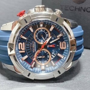 新品 TECHNOS テクノス 正規品 ラバーベルト クロノグラフ クォーツ アナログ腕時計 多機能腕時計 10気圧防水 ブルー ビックフェイスの画像5