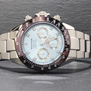 新品 TECHNOS テクノス 正規品 腕時計 シルバー アイスブルー ブラウン クロノグラフ オールステンレス アナログ腕時計 多機能腕時計 防水の画像5