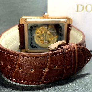 新品 正規品 ドミニク DOMINIC 自動巻き 腕時計 オートマティック スクエア スケルトン レザーベルト ブラウン ゴールド メンズ プレゼントの画像8