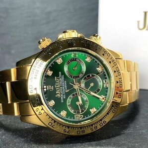 8石天然ダイヤモンド付き 新品 JAPAN KRAFT ジャパンクラフト 腕時計 正規品 クロノグラフ 自動巻き オートマティック ゴールド グリーンの画像7
