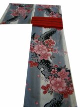 時代屋 夏物 美品 裄70．1ｃｍ LL寸 紅梅織 浴衣・博多 吉弥帯 セット 仕立上り 162cm～170cm Ys263_画像2