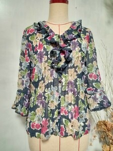 ◆送料無料◆ leilian レリアン 花柄シースルー フリルブラウス サイズ11 USED 