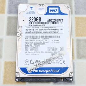 ∠ 320GB｜2.5インチ 内蔵型 ハードディスク｜WD Blue Western Digital WD3200BPVT ｜5400RPM SATA フォーマット済■O1210