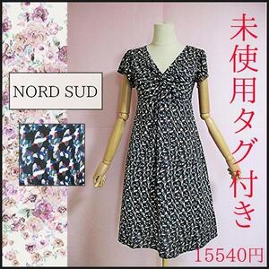 【未使用タグ付】NORD SUD ノールシュド　ワンピース　ストレッチジャージ　40　伸縮性　柄ワンピース　膝丈　美シルエット　着心地　