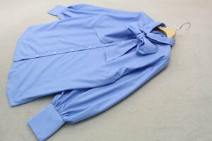 4-1161 new goods bow Thai ribbon attaching volume sleeve shirt blue F size 