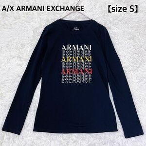 【美品】A/X ARMANI EXCHANGE アルマーニエクスチェンジ ロゴプリント ロンT Tシャツ 長袖 ラメ 黒 