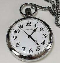 時計 懐中時計 鉄道時計 SEIKO QUARTZ 7C11-0010 ホワイト盤 純正チェーン 電池交換済 取説 ケース付_画像1