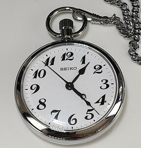 時計 懐中時計 鉄道時計 SEIKO QUARTZ 7C11-0010 ホワイト盤 純正チェーン 電池交換済 取説 ケース付