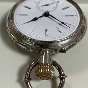 商館時計 オペネメール兄弟商会 銀無垢ケース ジャンク 2羽の鶴印 懐中時計 手巻き アンティーク スモセコ 提げ時計の画像8