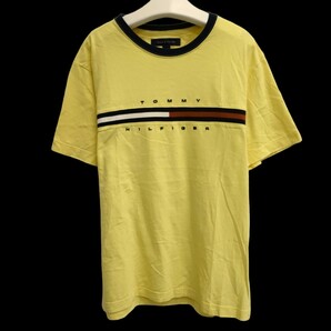 TOMMY HILFIGER / トミーヒルフィガー メンズ クルーネックTシャツ 大きめMサイズ フロントロゴ イエロー系 春夏服 I- 2090の画像1