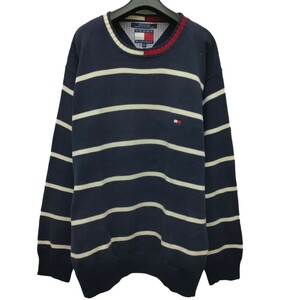 TOMMY HILFIGER /トミーヒルフィガー メンズ コットンセーター ネイビー× ホワイトボーダー Lサイズ I-3769