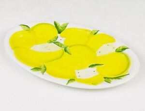 Art hand Auction Made in Italy Imported Goods Plate Lemon Pattern Plate Living Studio Direct Import Oval Pasta Salad Hors D'oeuvre Bassano Pottery Hand Painted P2-36830L, plate, dish, dinner plate, pasta plate, Single item