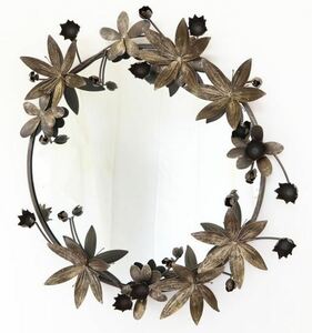 Art hand Auction Imported miscellaneous goods wall mirror mirror wall hanging wall decoration iron lily lily shabby antique handmade circular princess style 1507TSF006 free shipping, furniture, interior, mirror, wall-mounted