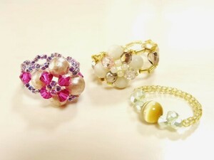 3個セット ビーズリング 指輪 アクセサリー ハンドメイド 手作り レトロ 黄色系 5号～ 黄色系 12号～ 紫系 12号～ USED 中古 雑貨