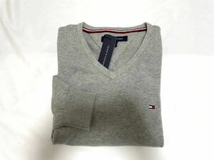 TOMMY トミーヒルフィガー メンズ Vネック セーター S グレー ロゴ シンプル