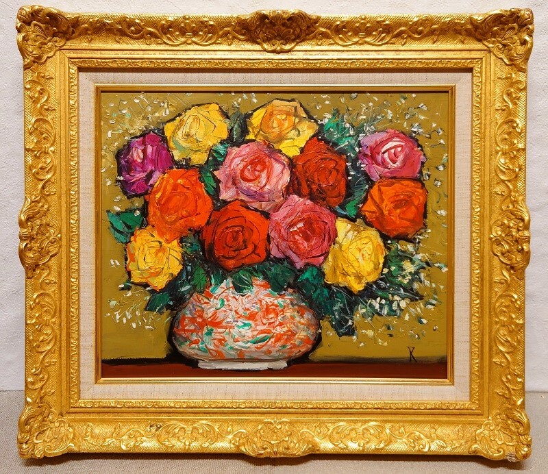 Guaranteed authenticity Tsutomu Nakagawa Rose oil painting No. 8 Former Issuikai member Unique style of painting A deceased master Masterpiece Artist: Ikuma Arishima Box included *Rose Rose from Taiwan, painting, oil painting, still life painting