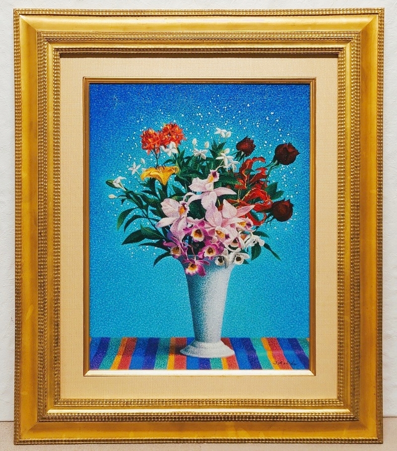 Guaranteed authenticity Yoshio Ashida Orchid Flowers Oil Painting No. 10 Co-sealed Pointillism Realism Light and Shadow Kofukai member Popular artist with tattoos *Rose, orchid Cattleya, painting, oil painting, still life painting