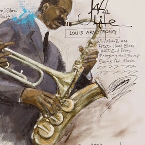 真作保証 津田耕「JAZZ Life (Louis Armstrong)」ミクストメディア 4号 2003年 百貨店個展作 ジャズの世界を描く画家 希少な原画 の画像4