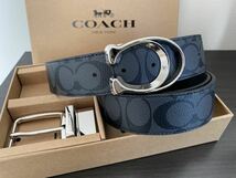 COACH コーチ　新品　リバーシブル　シグネチャー　シルバーバックル　回転可能　シグネチャー　メンズベルト_画像4