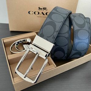 COACH コーチ 新品 リバーシブル シグネチャー シルバーバックル 回転可能 シグネチャー メンズベルトの画像3