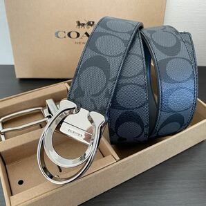 COACH コーチ 新品 リバーシブル シグネチャー シルバーバックル 回転可能 シグネチャー メンズベルトの画像2