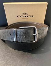 COACH コーチ リバーシブル ブラウンxブラック シンプル レザー 紳士 バックル回転 ベルト_画像8