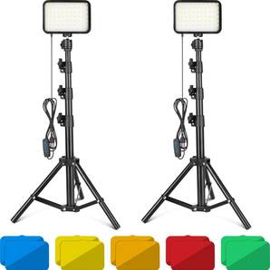 【通電確認済み】UBeesize LED撮影用ライト ２本セット ビデオライト 調節可能三脚 カラーフィルター付き 145cm/Y20305-N2の画像1