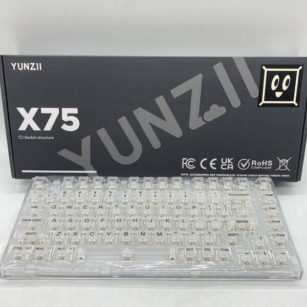 【通電確認済】YUNZII X75 PRO 82キー ワイヤレス ホットスワップ対応 メカニカルゲーミングキーボード 透明 /Y21127-G1