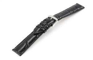 腕時計 ベルト 20mm レザー 黒 クロコダイル型押し 牛革 ピンバックル シルバー ar01bk-n-s バンド 交換