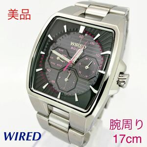 美品☆ソーラー☆送料込☆セイコー SEIKO ワイアード WIRED デイデイトカレンダー メンズ腕時計 ブラック/ピンク トノー V14J-0BA0 AGAD007