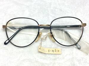 デッドストック papion 眼鏡 2075 黒 金 49 セル メタル コンビ ビンテージ 未使用 ボストン パリ型 フレーム ブラック 昭和 レトロ