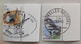 ベルギー『通常:鳥類(２種)』２００１年３月２６日消印 (初日満月消印切手)