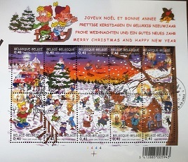 ベルギー『クリスマス(10種)』２００２年１０月２８日消印 (初日満月消印切手)