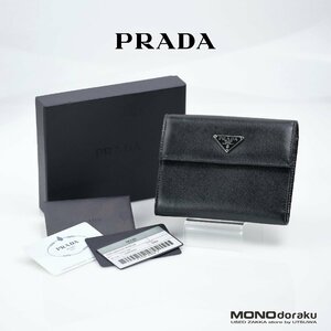 プラダ サフィアーノ PRADA SAFFIANO 三つ折り財布 三角ロゴ M017 ブラック 美品