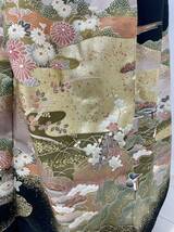 着物リメイク　正絹留袖　金の花寺院風系　裏地付ゆったりゴムのロングスカート黒_画像5
