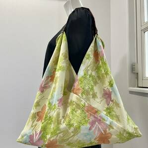 着物リメイク★エコバッグあづま袋を作りました 正絹縮緬 花紅葉 若芽若葉の画像1