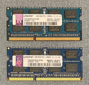 ノートパソコン用メモリー PC3-12800S 2枚セット 